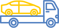 Custom dual-tone icon sample -- tow truck in navy outline with yellow vehicle accent