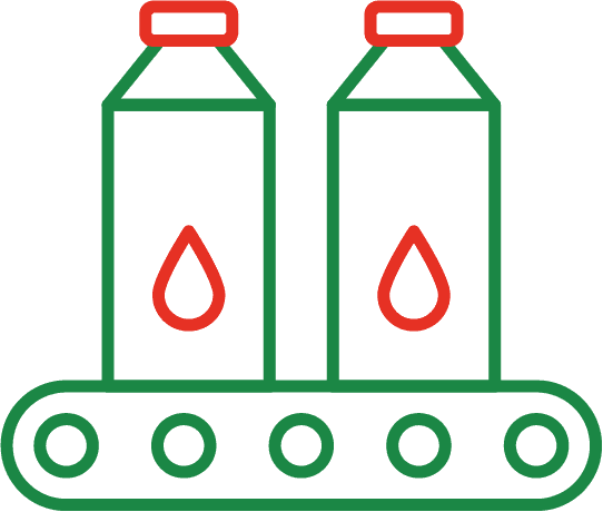Branded icon sample -- production line bottles in two-tone red and green rendering