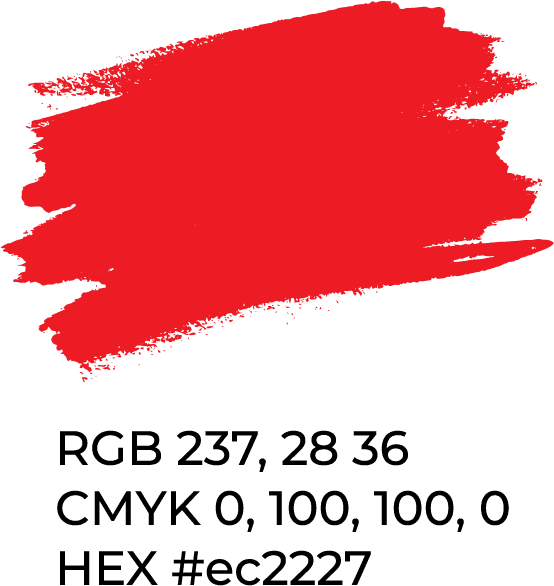 Brand red — Signal Red #ec2227 (RGB 237, 28, 36 / CMYK 0, 100, 100, 0)