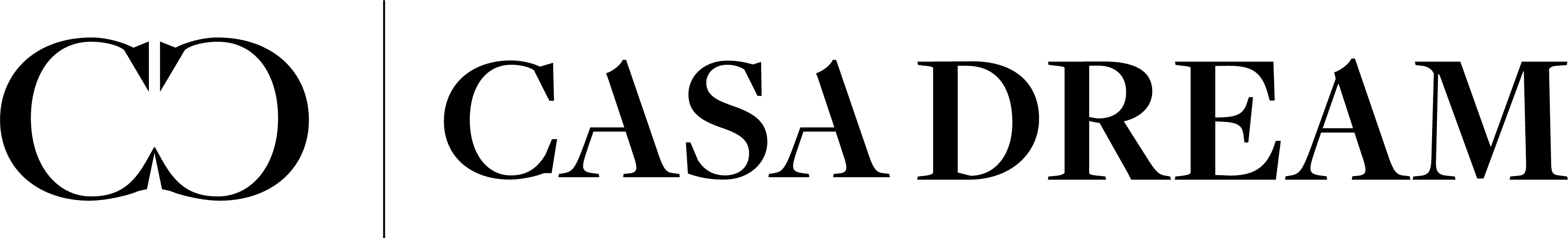 Primary horizontal lockup — 'CD' monogram with thin vertical rule and 'CASA DREAM' in FreightBig Pro Black