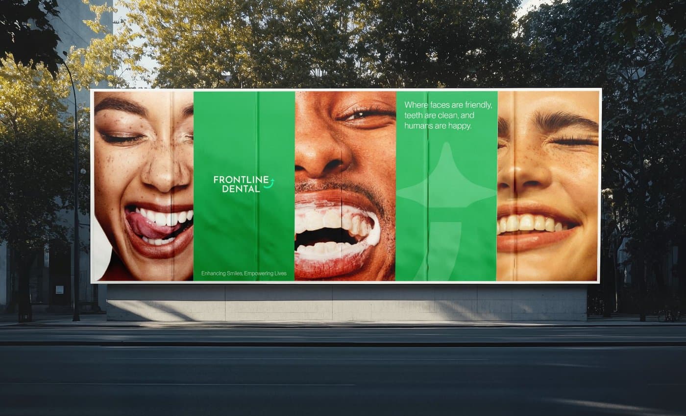 Billboard campaign with diverse smiling faces