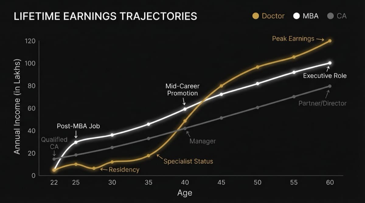 Doctor vs MBA vs CA: Lifetime Earnings Comparison in India (2026 Data)