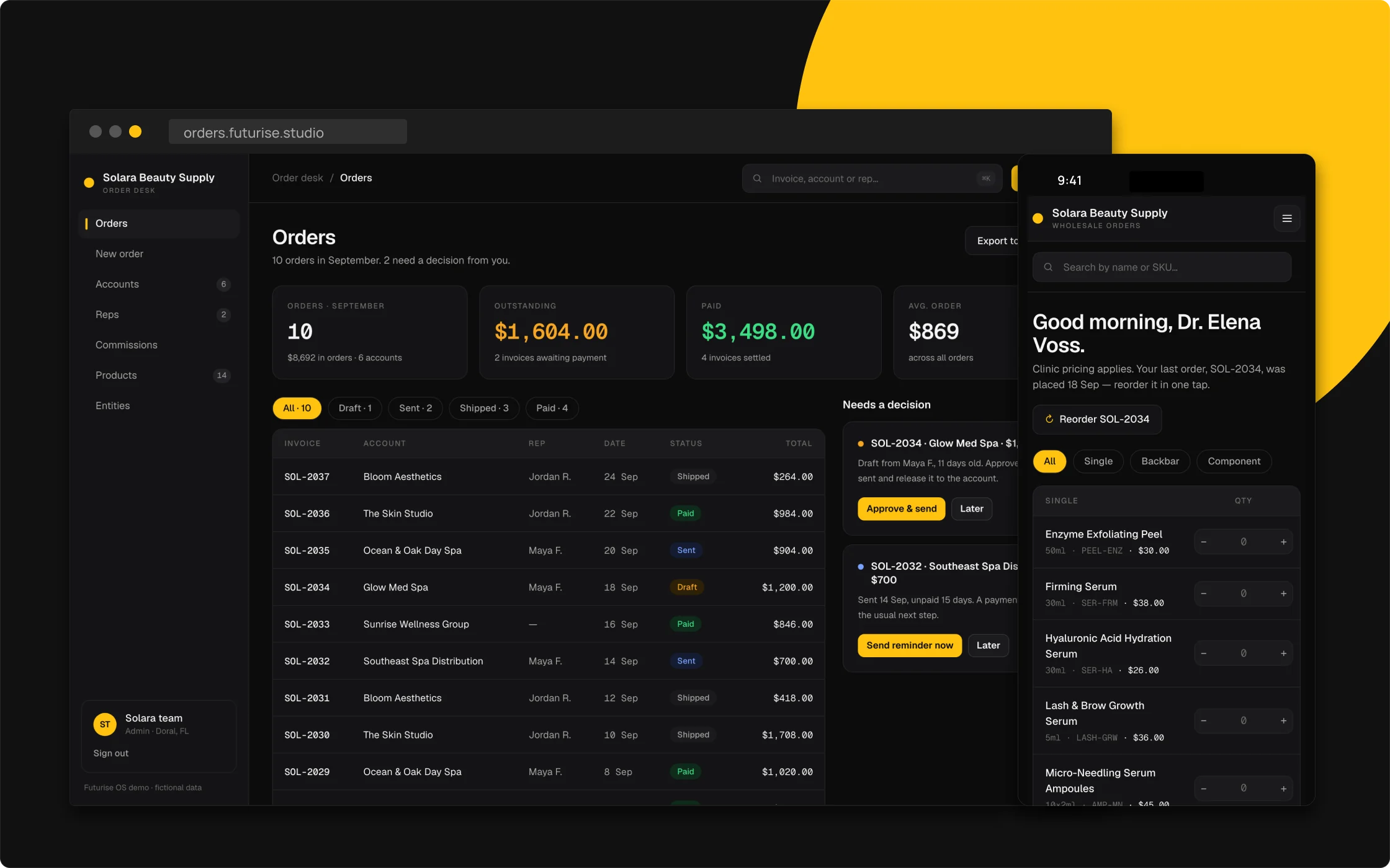 Futurise Orders: one screen for every order, on a laptop and a phone