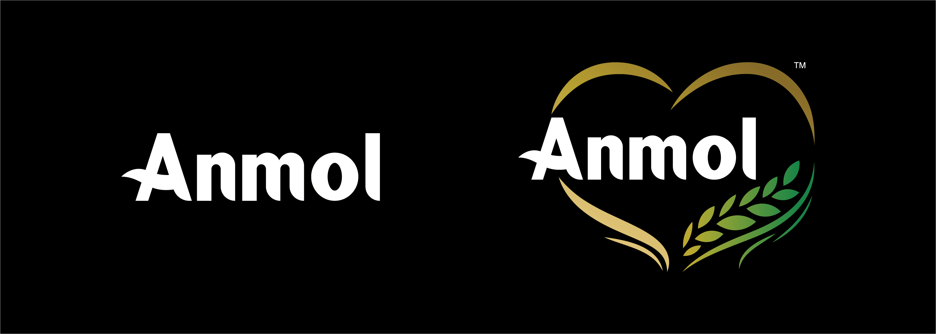 Logo variants -- white wordmark and full-color heart-wheat mark on dark background