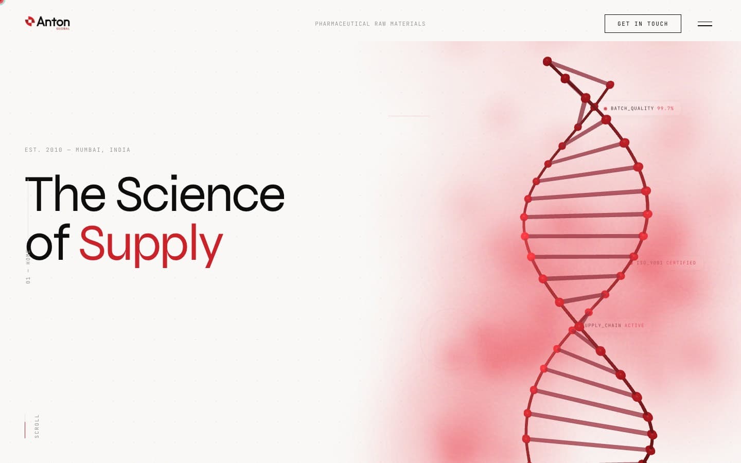 Live website — 3D DNA animation hero with horizontal scroll