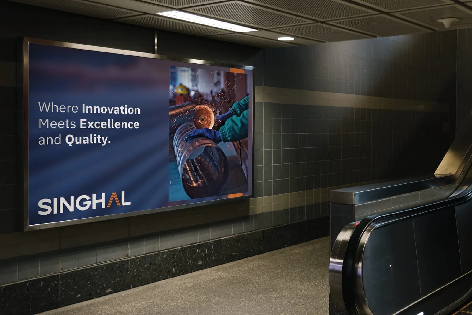 Singhal Group of Industries billboard in a metro station